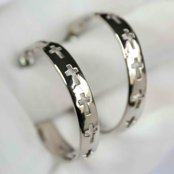 Cross Hoop Earrings - Picture 1 of 6